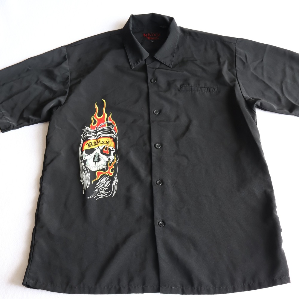 N. NIKKI SIXX Dragonfly RARE Skull Tattoo Button Down Shirt Men's XL Y2K